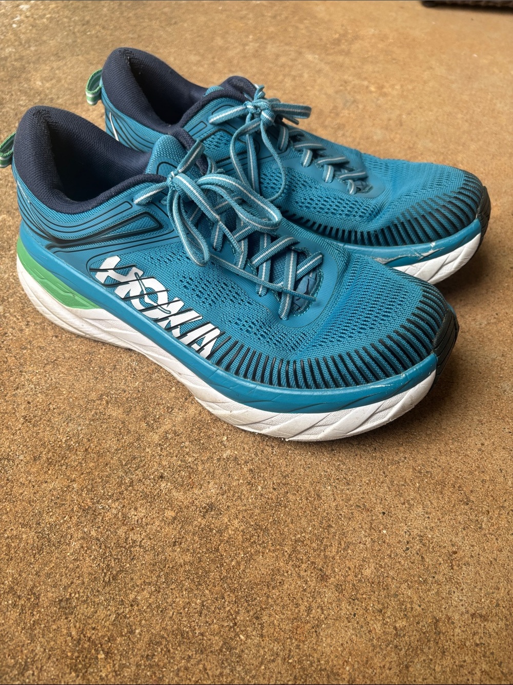 Men’s Hoka Bondi 7 Teal Running Shoes with Navy and Green Accents
